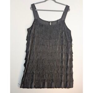 INC Black Fringe Flapper Dress Plus 2x Cocktail Party Costume Gatsby Roaring 20s